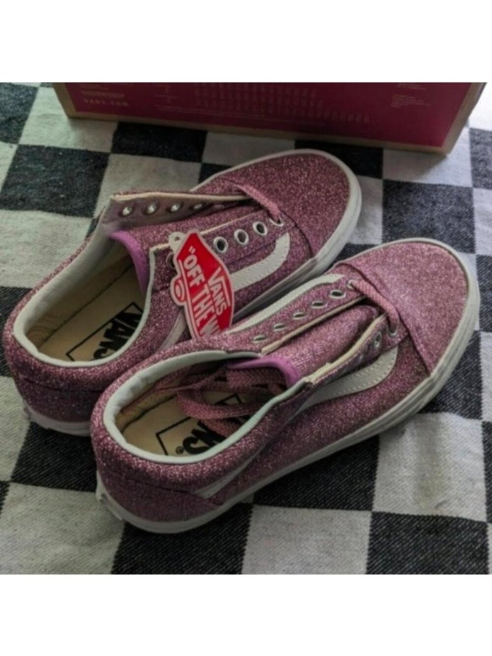 Vans Old Skool Youth Girls 3.5 Glitter Lurex Pink and White 0926 - Picture 5 of 10